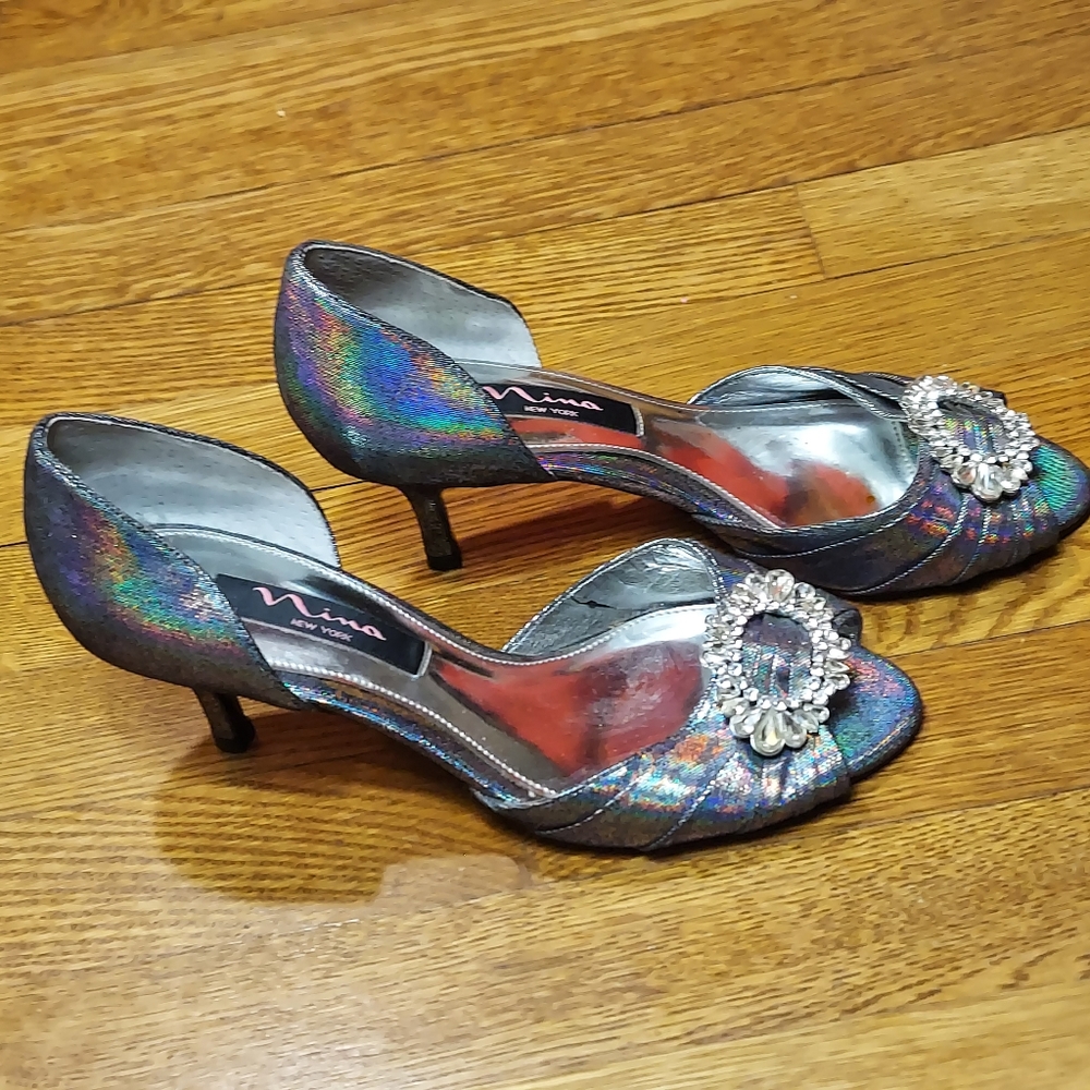 Nina New York Peep Toe Iridescent Mermaid Pumps